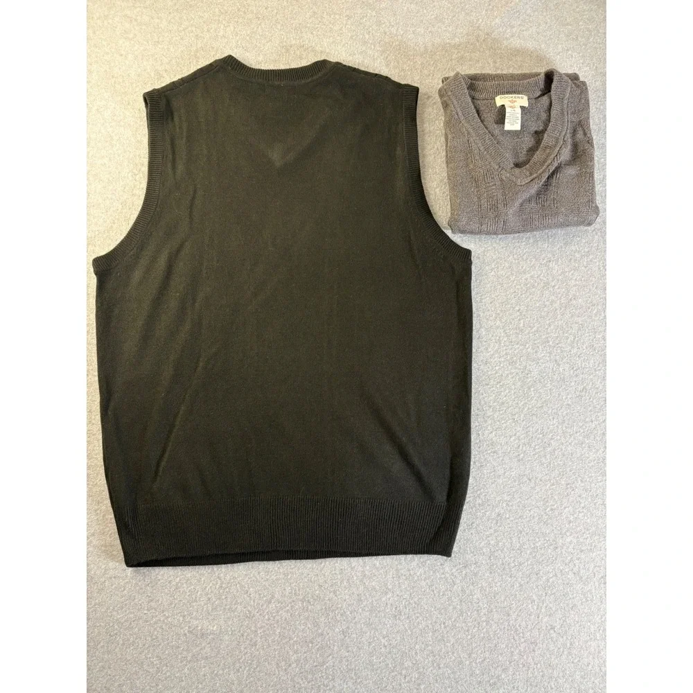 Dockers Mens V-Neck Sweater Vest Gray‎ Textured Knit Sleeveless Pullover Large